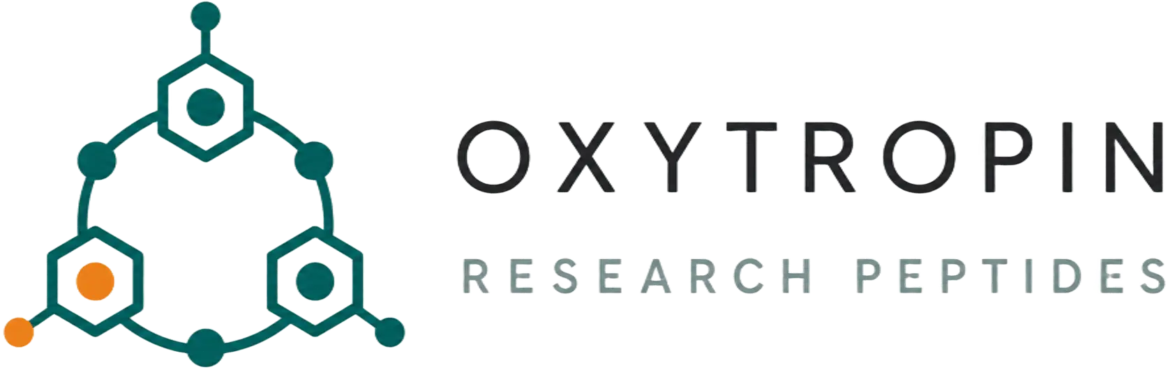 Logo Oxytropin Research Peptides se symbolem molekuly